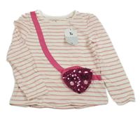 Nové - Bílo-růžové pruhované triko s kabelkou Tu