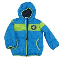 Azurovo-limetková šusťáková zimní bunda s vrtulníkem a kapucí Liegelind