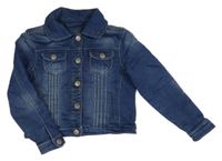 Tmavomodrá riflová crop bunda se cvočky 