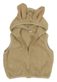 Béžová huňatá propínací vesta s kapucí Shein