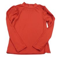 Červené žebrované triko s nařasenými rukávy Shein