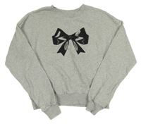 Šedá melírovaná oversize crop mikina s mašlí H&M