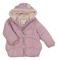 Světlerůžový šusťákový prošívaný zimní kabát s kapucí M&S