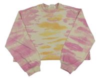 Růžovo-oranžová batikovaná crop mikina H&M