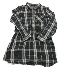 Tmavošedo-bílé kostkované košilové šaty 