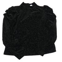 Černo-stříbrné sametové triko s rolákem Hema