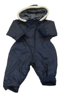 Tmavomodrá šusťáková prošívaná zimní kombinéza s kapucí DingDing