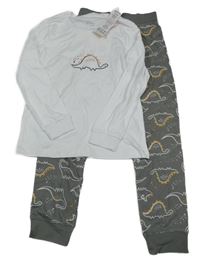Nové - Bílo-šedé pyžamo s dinosaury Lily & Dan