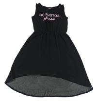 Černé bavlněné mullet šaty s tylovou sukní a nápisem Page one young