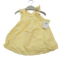 Nové - Žluto-bílé kostkované plátěné šaty s kytičkami Matalan