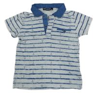 Šedo-modré pruhované polo tričko s kotvami 