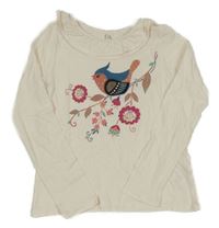 Smetanové triko s ptáčkem a volánky C&A