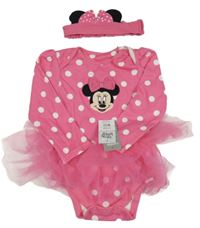 Nové - 2set - Růžové body s tylovou sukní a Minnií + čelenka George 