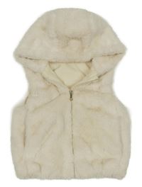 Smetanová kožešinová vesta s kapucí Nutmeg