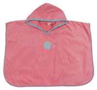 Růžové froté osuškové pončo s kytičkou a kapucí Mothercare