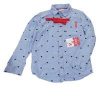 Nové - 2set - Světlemodrá košile s Mickeym + červený motýlek Disney