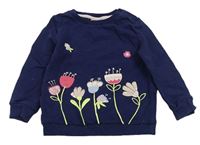 Tmavomodrá mikina s kytičkami s flitry so cute