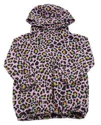 Růžovo-černo-barevná vzorovaná dlouhá mikina s kapucí Next