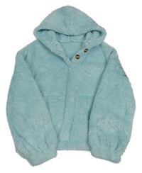 Světlemodrá chlupatá crop mikina s kapucí