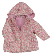 Světlerůžová šusťáková zimní bunda s králíčky a kapucí s oušky Ergee