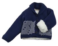 Tmavomodro-bílý propínací zateplený svetr se vzorem HONOUR&PRIDE