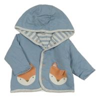 Světlemodrý zateplený kabátek s liškami/kapsami a kapucí 