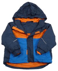 Tmavomodro-oranžovo-modrá šusťáková zimní lyžařská bunda s kapucí lupilu