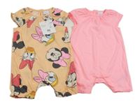 Nové - 2x - Kraťasový overal - Meruňkový s Minnie a Daisy, neonově růžový Disney