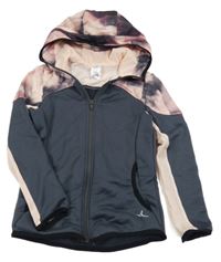 Tmavošedo-světlerůžová funkční sportovní propínací mikina s kapucí Decathlon