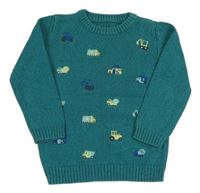 Modrozelený melírovaný svetr se stavebními stroji Nutmeg