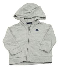 Světlešedá melírovaná propínací mikina s dinosaurem a kapucí F&F