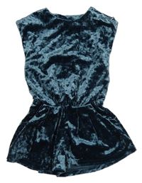 Petroleljový lesklý sametový kraťasový overal Next