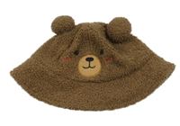 Hnědý huňatý klobouk s medvídkem 
