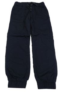 Tmavomodré cuff plátěné podšité kalhoty Topolino