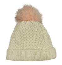 Smetanová vzorovaná pletená zateplená čepice s bambulí C&A