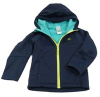 Tmavomodrá softshellová bunda s logem a kapucí Quechua