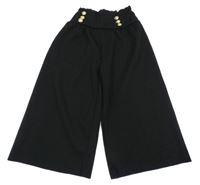 Černé žebrované široké crop kalhoty s gombíky 