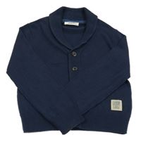 Tmavomodrý propínací svetr s nášivkou alive