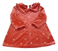 Červené sametové šaty se zlatými srdíčky a límečkem H&M