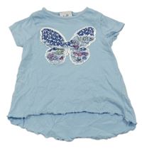 Světlemodré tričko s motýlkem z překlápěcích flitrů Topolino