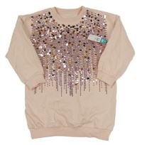 Nové - světlerůžové teplákové šaty s flitry a pajetkami Matalan