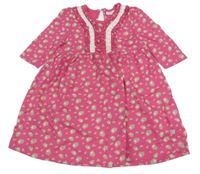 Tmavorůžové šaty s kytičkami a kanýrky a krajkou Liegelind