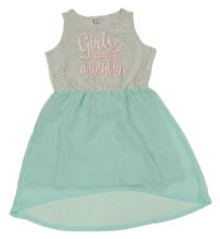 Světlešedo-mátové bavlněno/šifonové šaty s nápisy dopodopo