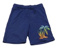 Tmavomodré teplákové kraťasy s palmou a surfy H&M