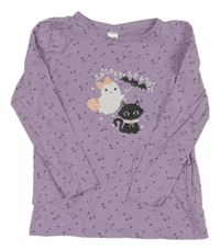 Fialové triko s duchem a kočičkou a hvězdičkami dopodopo