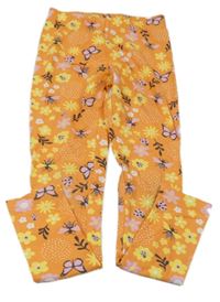 Oranžové legíny s květy a motýlky a beruškami a včelkami