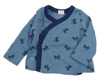 Modro-tmavomodrá zavinovací propínací teplá mikina s traktory POCOPIANO