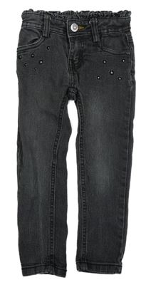 Tmavošedé paper bag skinny rifle s květy ZEEMAN