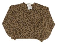 Nové - hnědo-tmavohnědý vzorovaný vlněný crop svetr PRIMARK