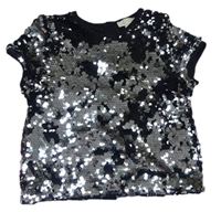 Černo-stříbrné flitrované tričko Primark 